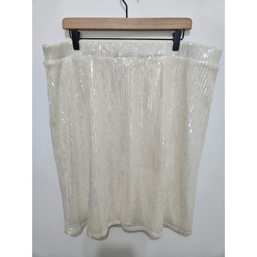 Lane Bryant Womens White Sequin Midi Skirt Plus Size 18/20 NWT New